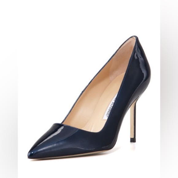 Manolo Blahnik Navy Blue BB Patent 90mm Pump Heel